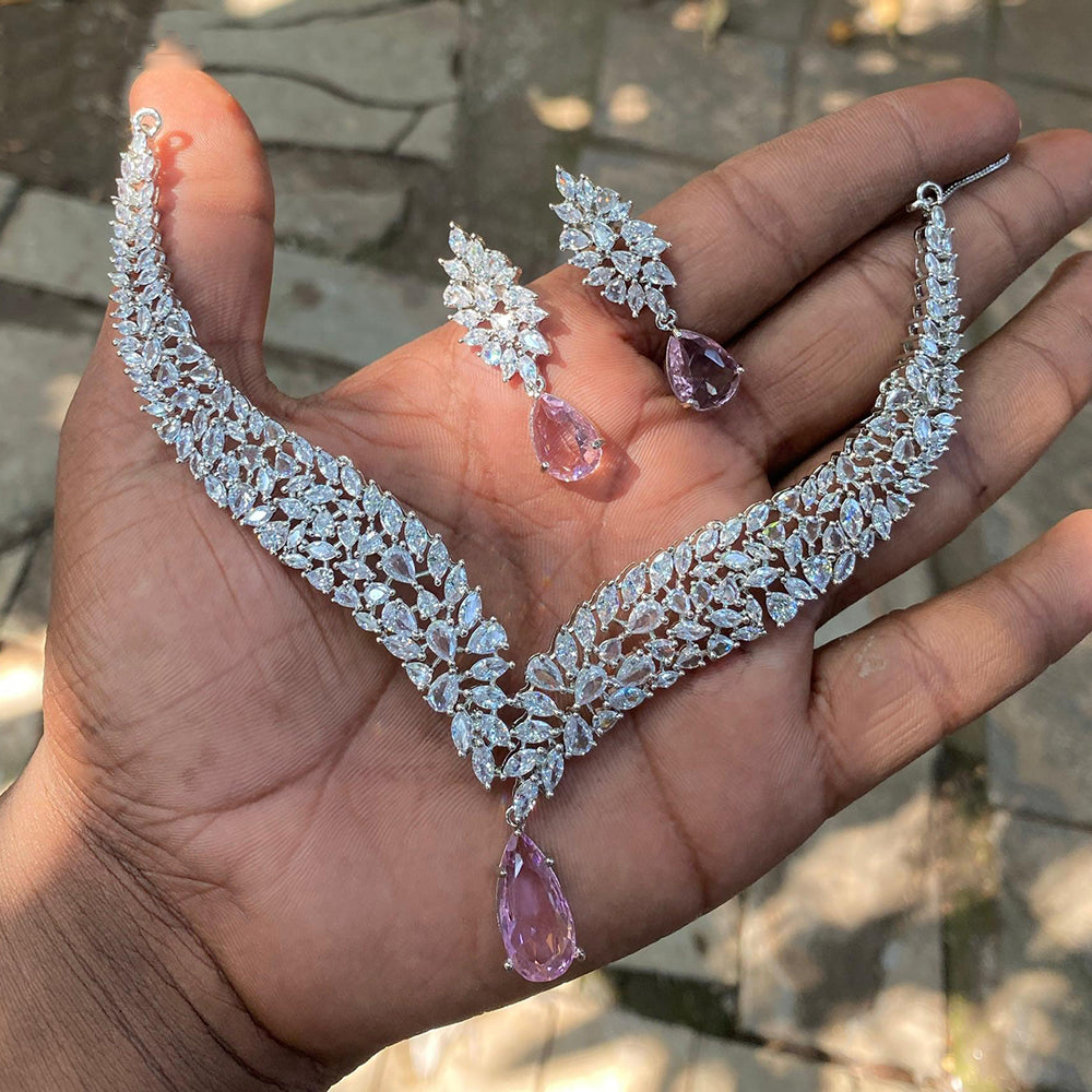 Royal Kundan Jewellery Glamorous American Diamond Necklace Set