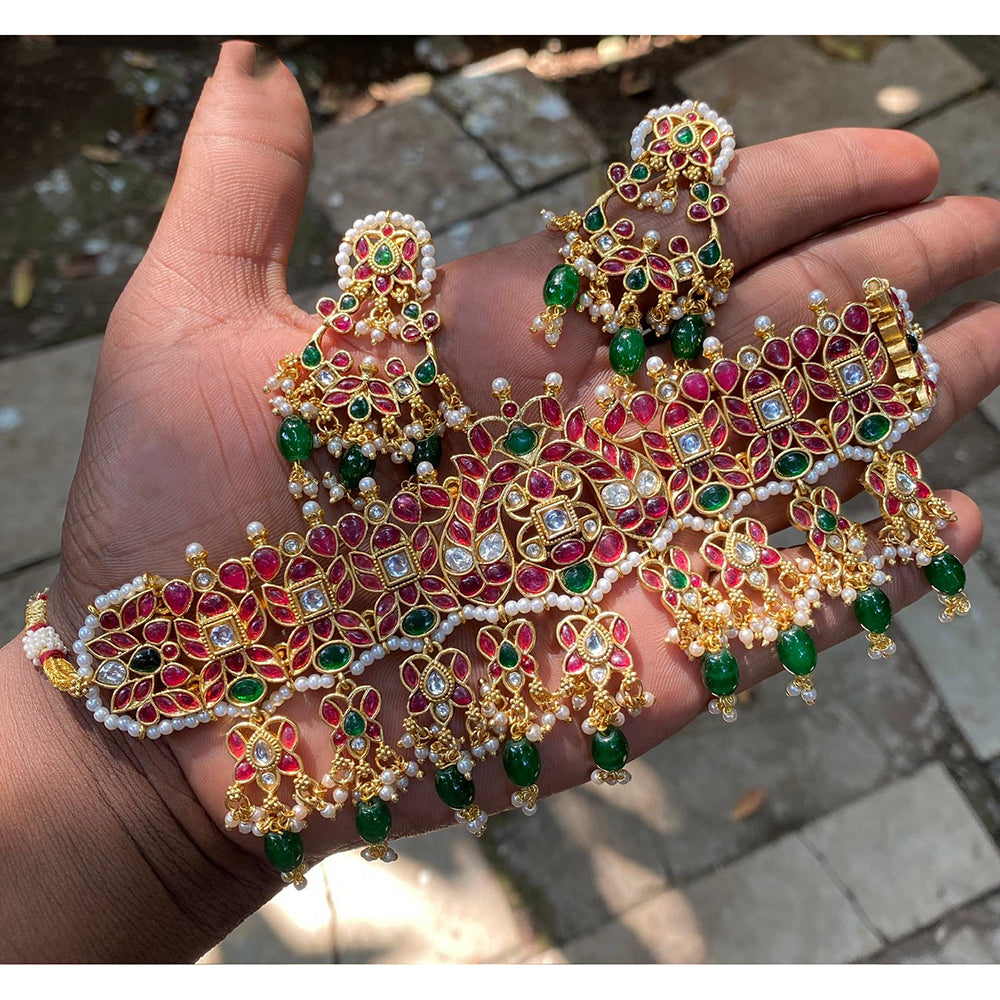 Royal Kundan Jewellery Design Kundan Stone And Pearl Choker Necklace Set