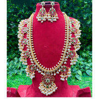 Royal Kundan Jewellery Handcrafted Pota Stone and Pearl Long Necklace Set