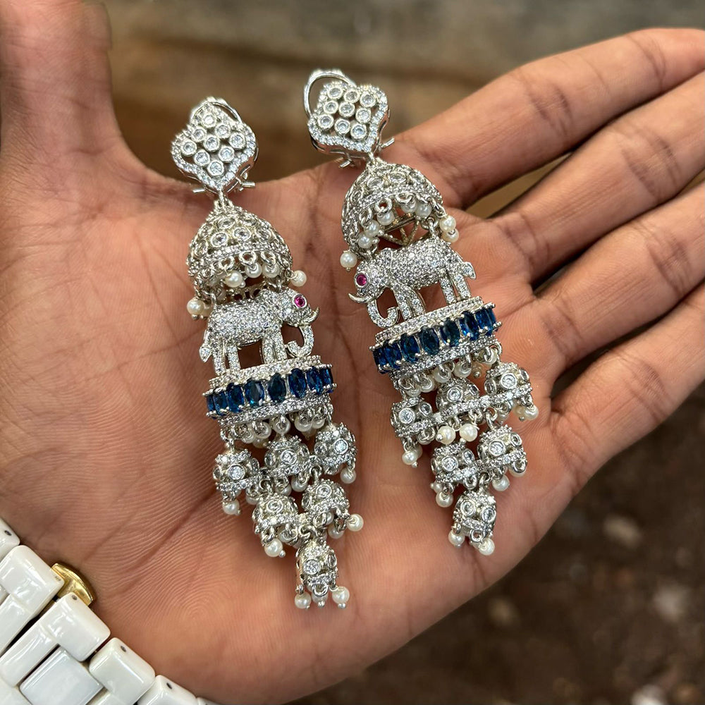 Royal Kundan Jewellery Designer American Diamond And Pearl Elephant Jhumki Earring