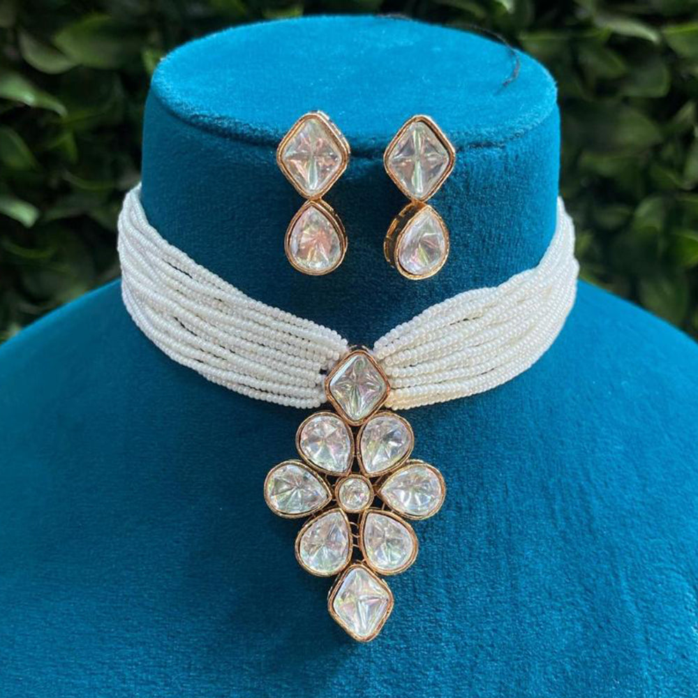 Royal Kundan Jewellery Designer Polki Kundan Pearl Choker Necklace Set