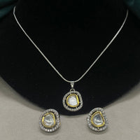 Royal Kundan Jewellery 2 Tone Kundan Stone And Pearl Chain Pendant Set for Women