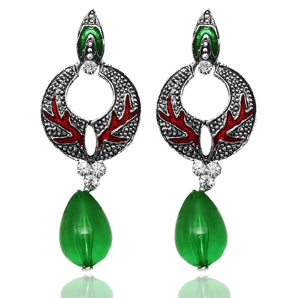 Hania Jewels Oxidised Plated Austrain Stone Meenakari Dangler Earrings