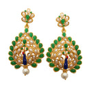 Hania Jewels Gold Plated Pota Stone Peacock Dangler Earrings
