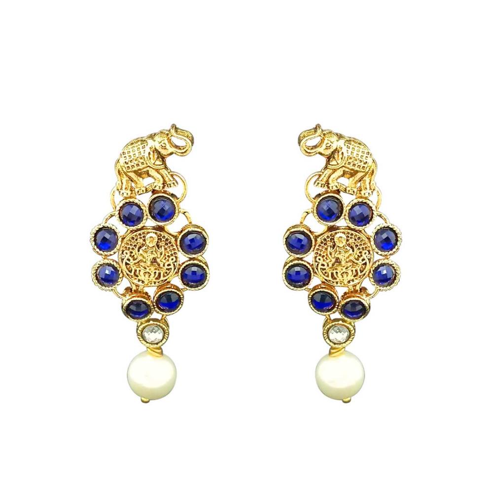 Hania Jewels Gold Plated Austrain Stone Temple Dangler Earrings