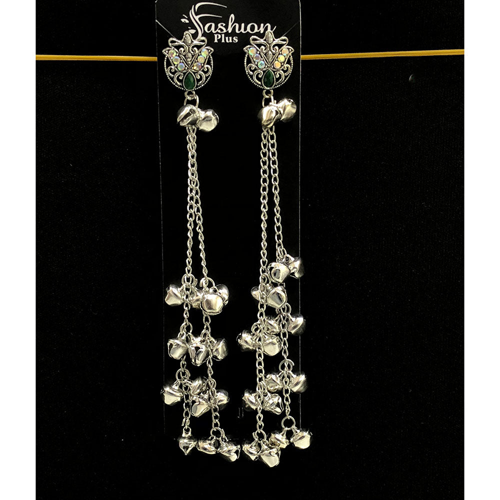 VM Imitation Oxidised Plated Look Kashmiri Pota Stone Kashmiri Ghungroo Dangler Earrings