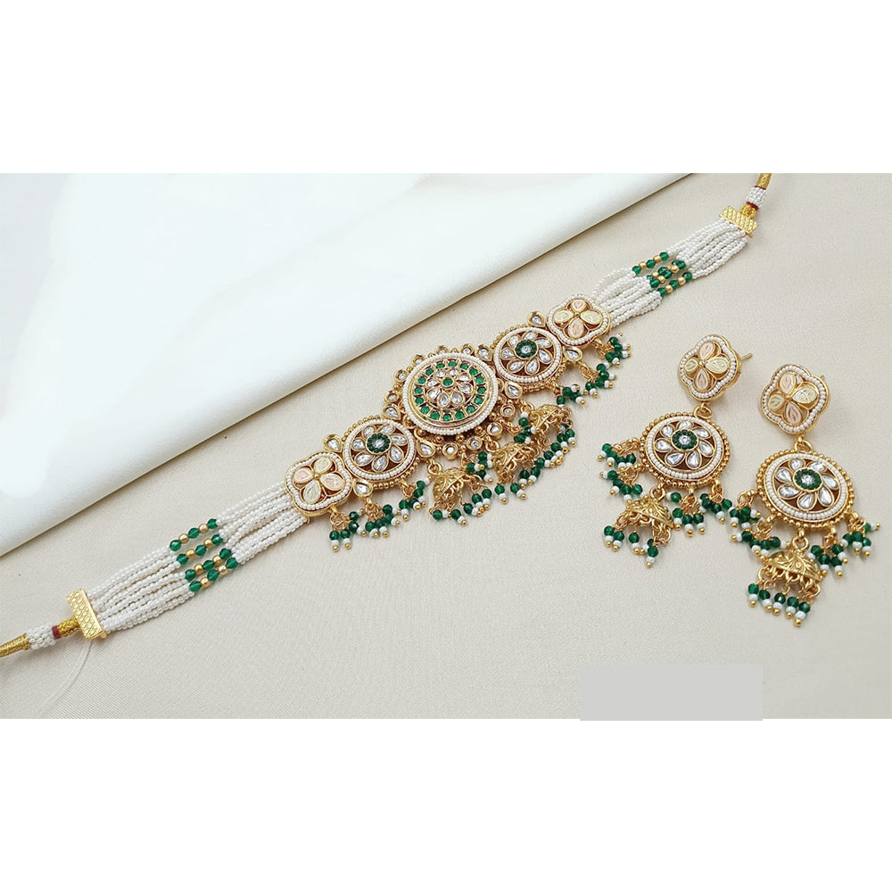 NAFJ Royal Pota Stone And Pearl Meenakari Choker Necklace Set