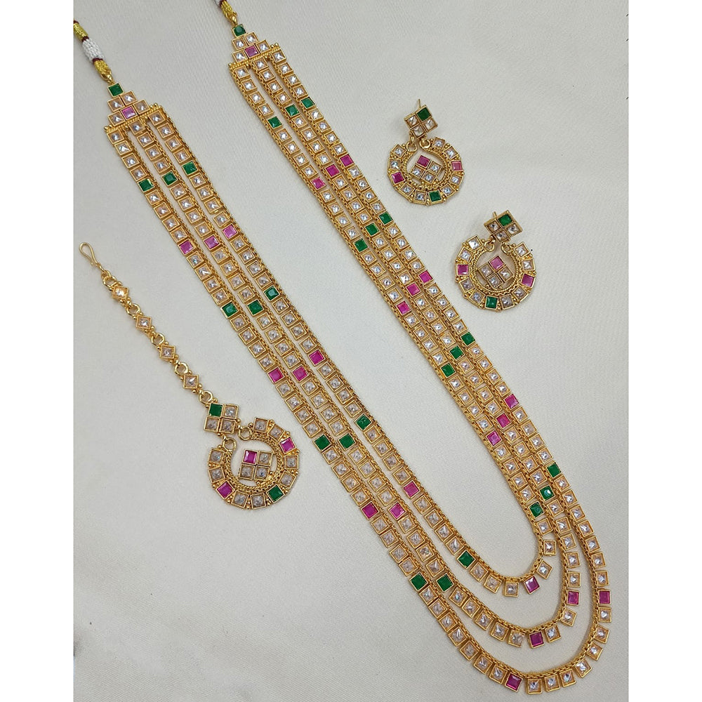 NAFJ Classic Crystal Stone Triple Layer Long Necklace Set
