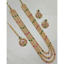 NAFJ Classic Crystal Stone Triple Layer Long Necklace Set