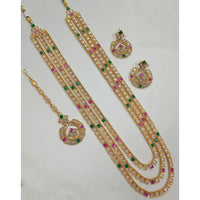 NAFJ Classic Crystal Stone Triple Layer Long Necklace Set