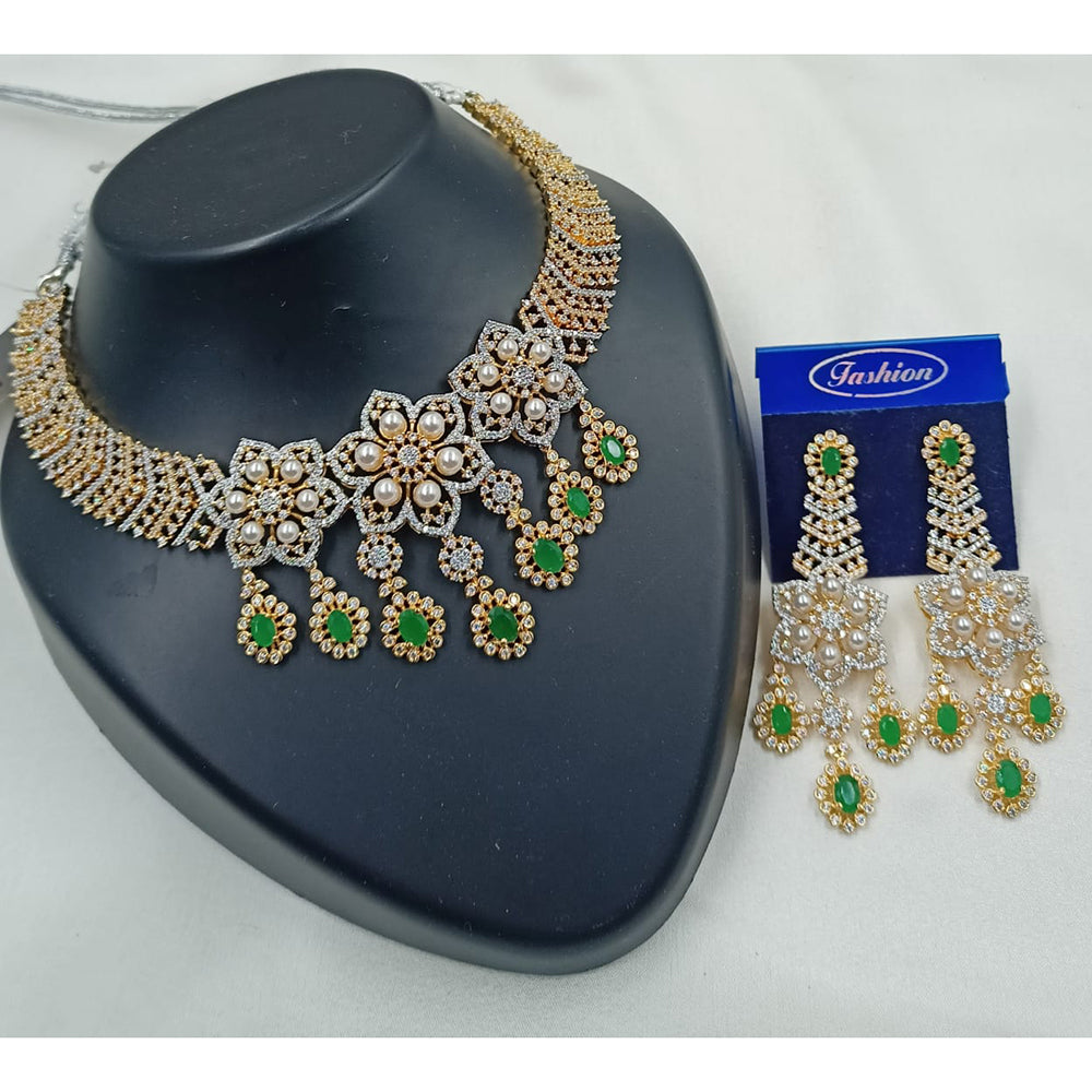 NAFJ Royal Sparkle American Daimond And Austrian Pearl Necklace Set