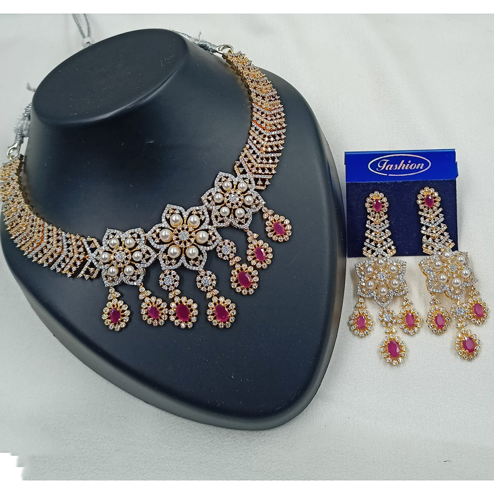 NAFJ Royal Sparkle American Daimond And Austrian Pearl Necklace Set
