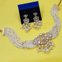 NAFJ Glam Polki Kundan Stone Pearl And Beaded Choker Necklace Set