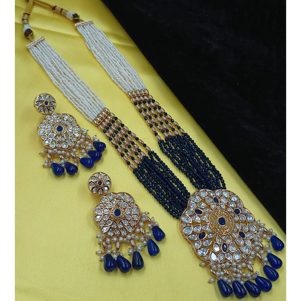 NAFJ Grand Polki Kundan Stone Pearl And Beads Long Necklace Set