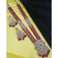NAFJ Grand Polki Kundan Stone Pearl And Beads Long Necklace Set