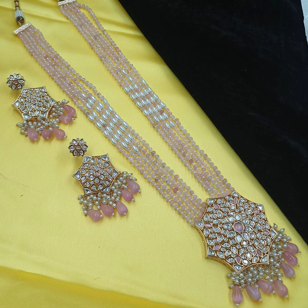 NAFJ Grand Polki Kundan Stone Pearl And Beads Long Necklace Set