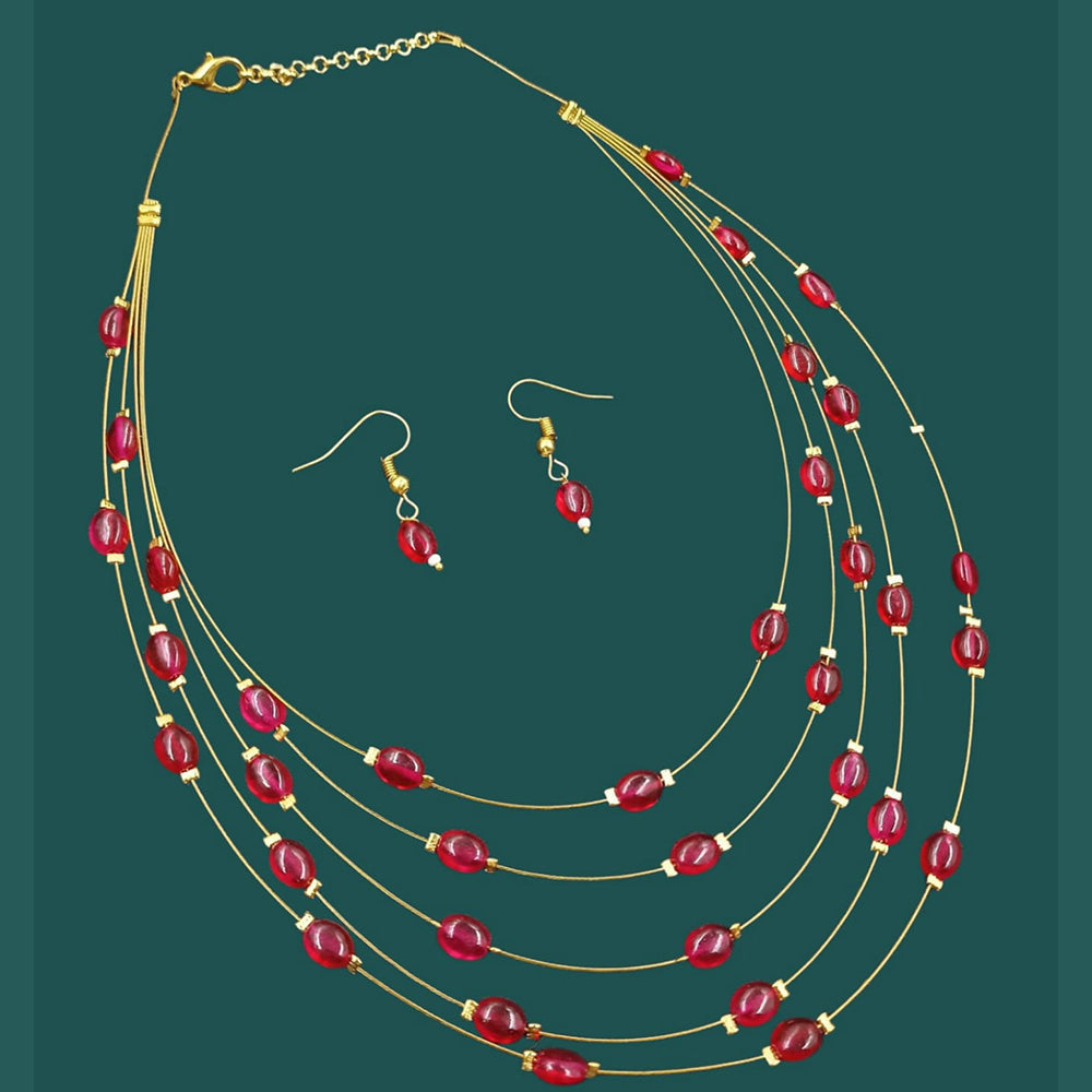 NAFJ Lightweight Multi Layer Floating Chain Beads and Pearl Fancy Necklace Set for All Occasions