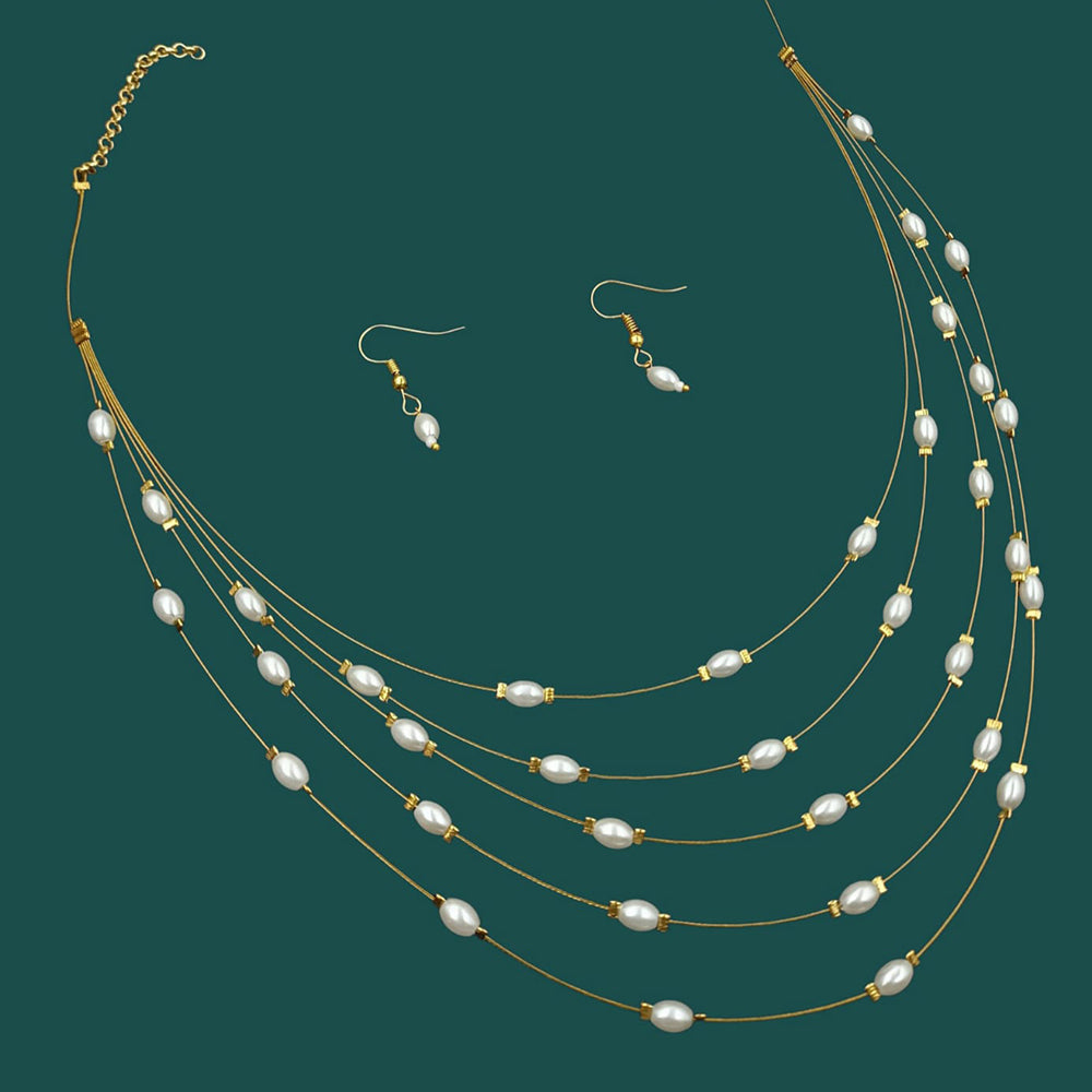 NAFJ Lightweight Multi Layer Floating Chain Beads and Pearl Fancy Necklace Set for All Occasions