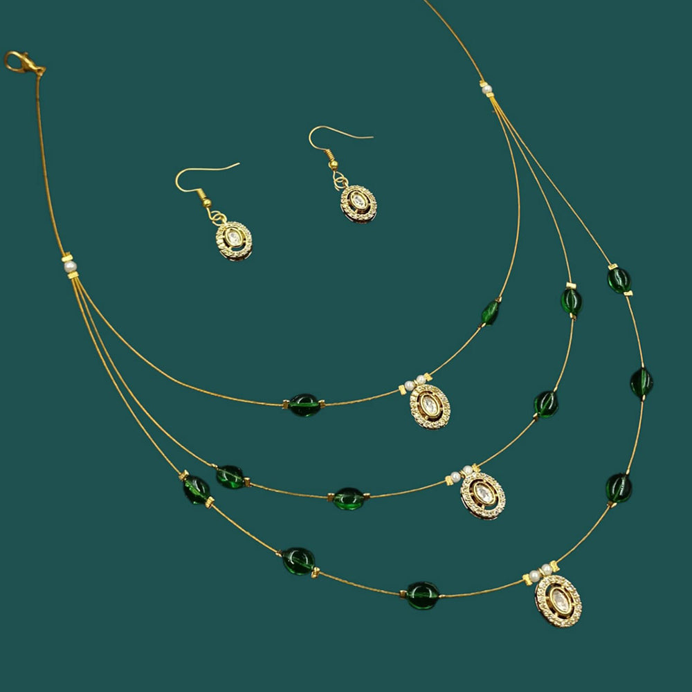 NAFJ Lightweight Multi Layer Floating Chain  Crystal Stone Beads and Pearl Fancy Necklace Set for All Occasions