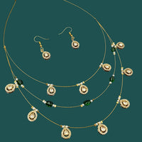NAFJ Lightweight Multi Layer Floating Chain  Crystal Stone Beads and Pearl Fancy Necklace Set for All Occasions