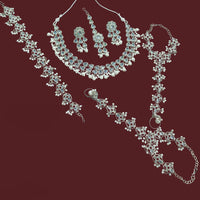 NAFJ Elegant Crystal Stone And Pearl Semi Bridal Necklace Set