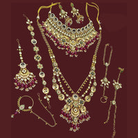 NAFJ Premium Polki kundan Pearl And Beads Meenakari Bridal Jewellery Set