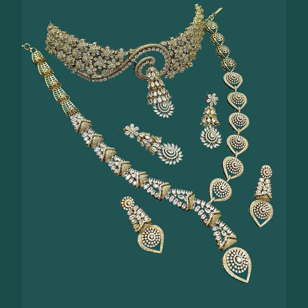 NAFJ Glamorous American Diamond Double Necklace Set