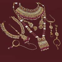 NAFJ Premium Polki kundan Pearl And Beads Meenakari Bridal Jewellery Set