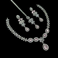 NAFJ Glamorous Crystal Stone And Austrian Stone Designer Necklace Set With Maangtikka