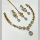 NAFJ Glamorous Crystal Stone And Austrian Stone Designer Necklace Set With Maangtikka