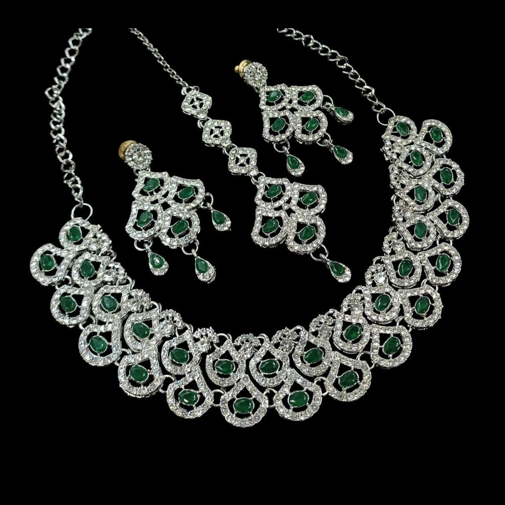 NAFJ Glamorous Crystal Stone And Austrian Stone Designer Necklace Set With Maangtikka
