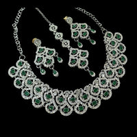 NAFJ Glamorous Crystal Stone And Austrian Stone Designer Necklace Set With Maangtikka