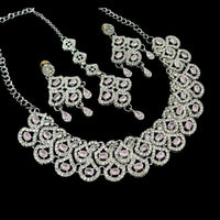 NAFJ Glamorous Crystal Stone And Austrian Stone Designer Necklace Set With Maangtikka