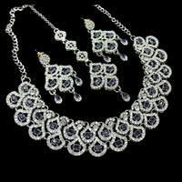 NAFJ Glamorous Crystal Stone And Austrian Stone Designer Necklace Set With Maangtikka