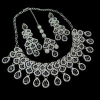 NAFJ Glamorous Crystal Stone And Austrian Stone Designer Necklace Set With Maangtikka