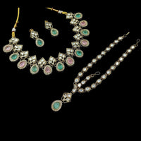 NAFJ Royal Pota Stone Necklace Set With Maangtikka