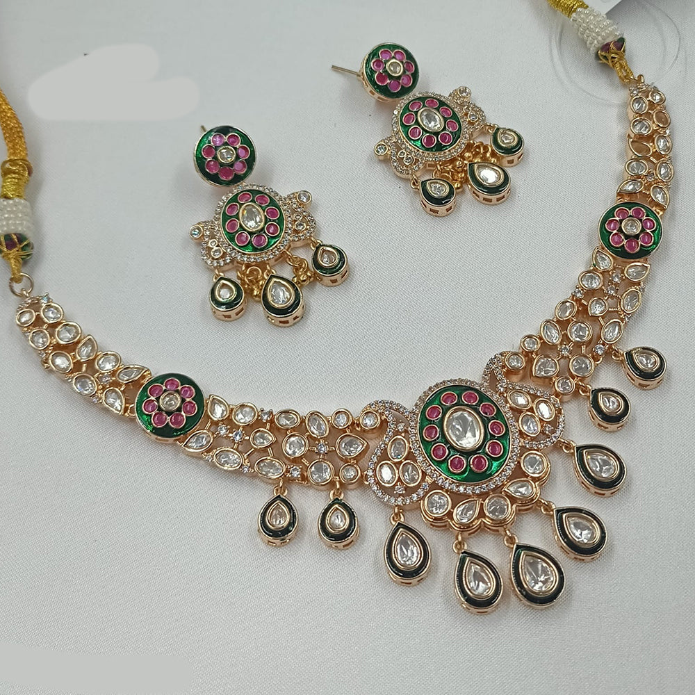 NAFJ Designer Polki Kundan Stone And Austrian Stone Necklace Set