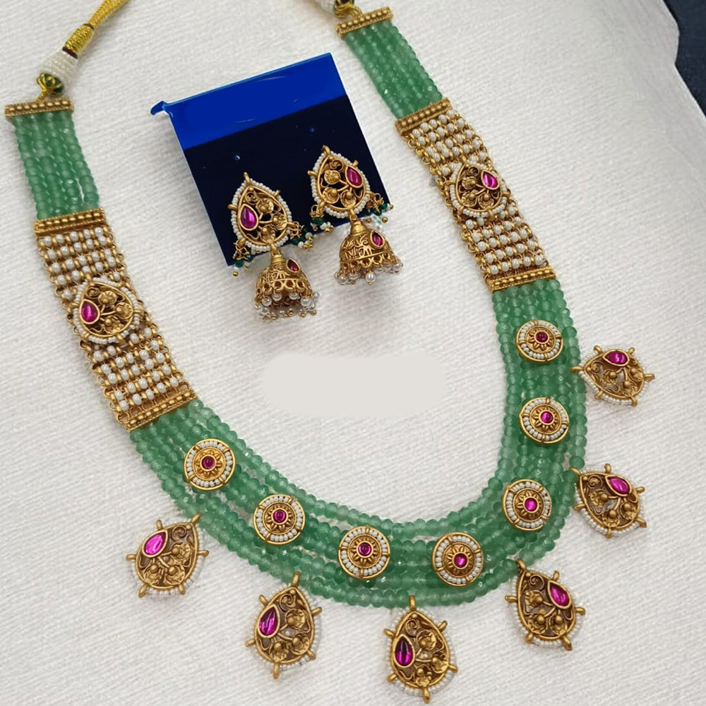 NAFJ Maharani Style Pota Stone And Pearl Necklace Set 