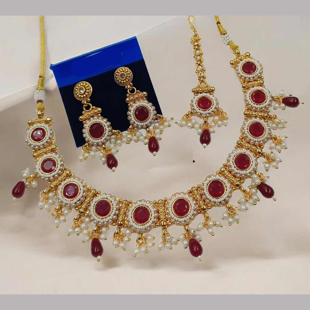 NAFJ Maharani Style Pota Stone And Pearl Necklace Set 