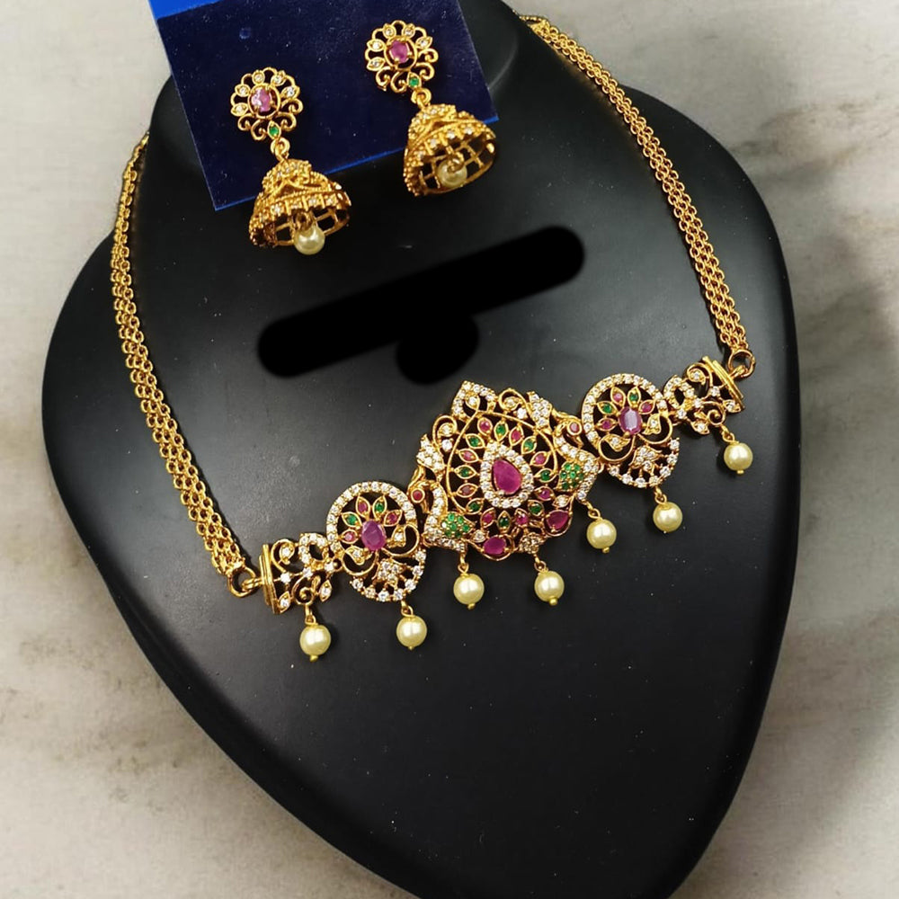 NAFJ Maharani Style Pota Stone And Pearl Choker Necklace Set 