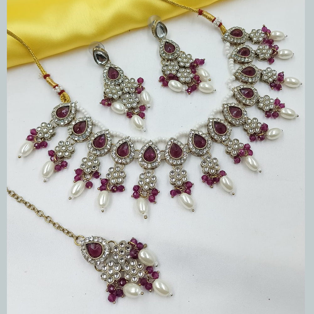 NAFJ Elegant Crystal Stone And Kundan Stone Beads Necklace Set