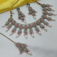 NAFJ Elegant Crystal Stone And Kundan Stone Beads Necklace Set