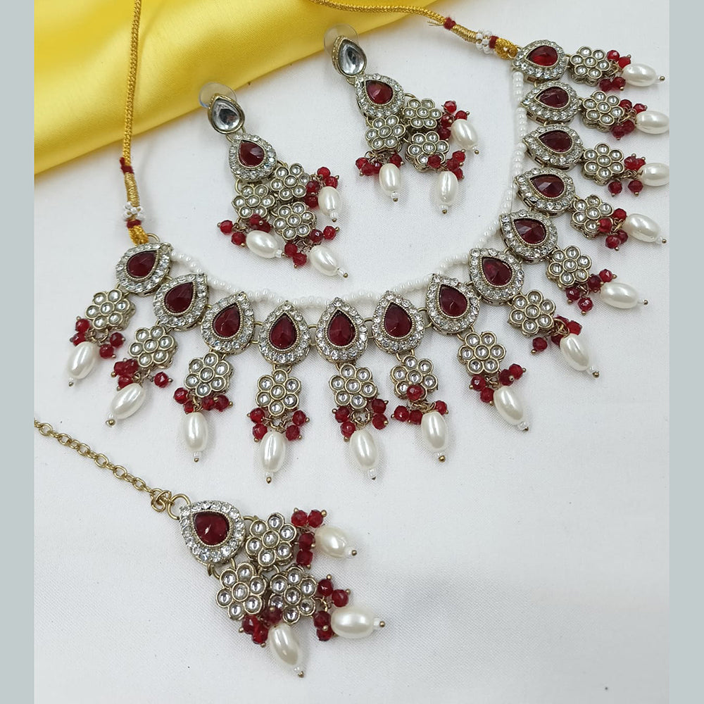 NAFJ Elegant Crystal Stone And Kundan Stone Beads Necklace Set