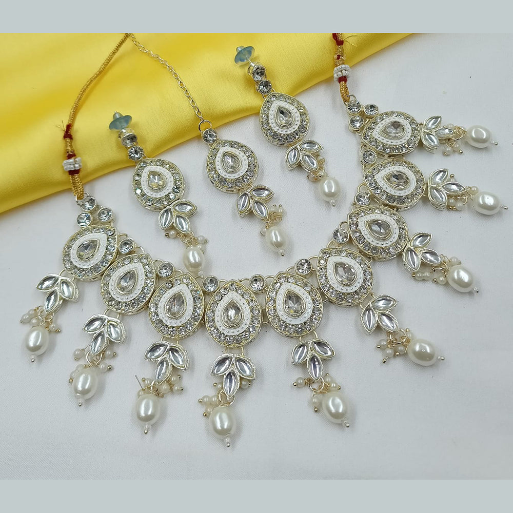 NAFJ Elegant Crystal Stone And Kundan Stone Beads Necklace Set