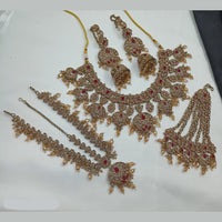 NAFJ Royal Crystal Stone And Beads Necklace Set With Earrings, Maang Tikka & Passa