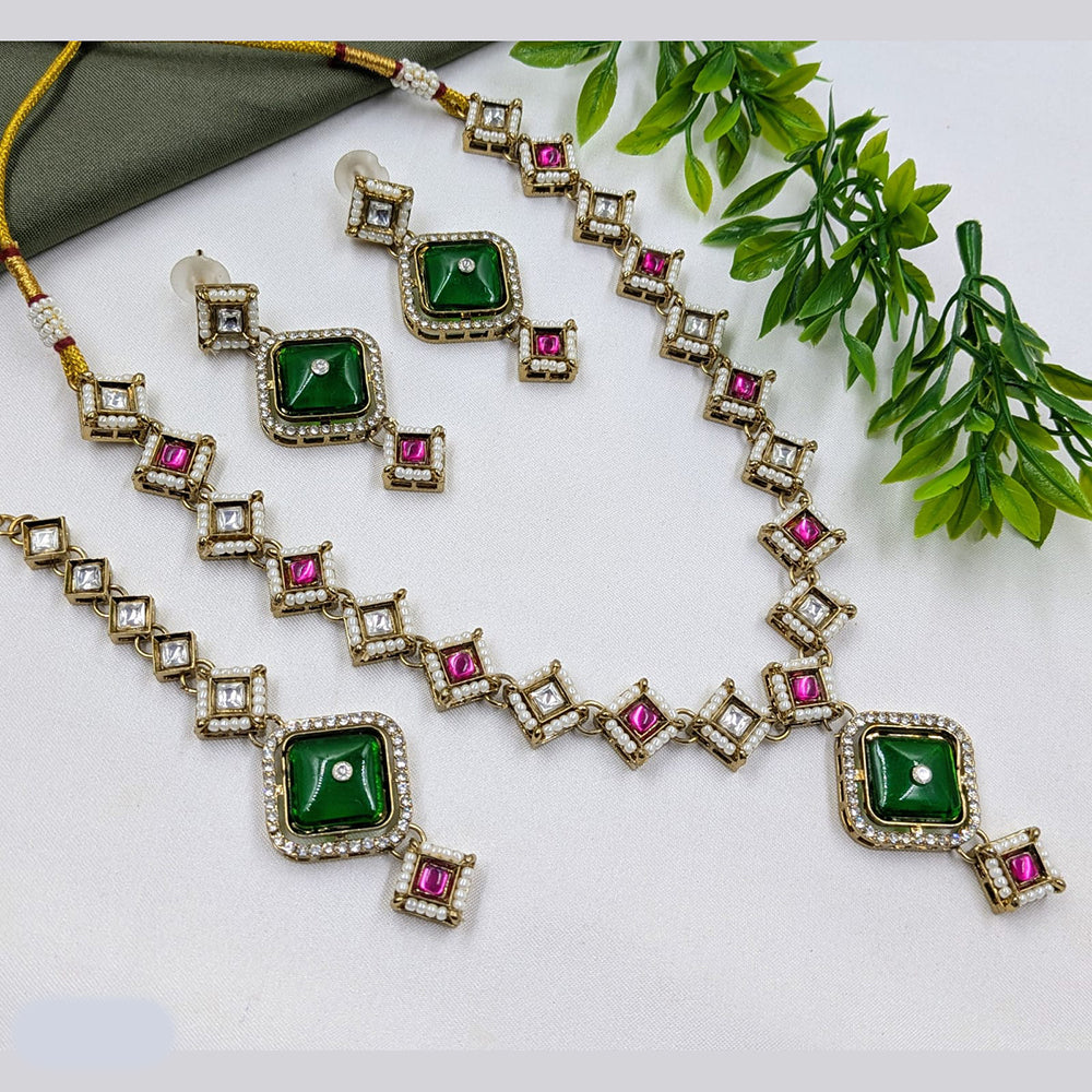 NAFJ Kundan Stone And Pearl Choker Necklace Set for Women