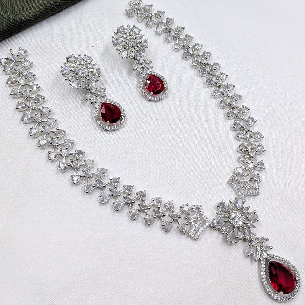NAFJ Silver Plated American Daimonds For Modern Elegance Necklace Set