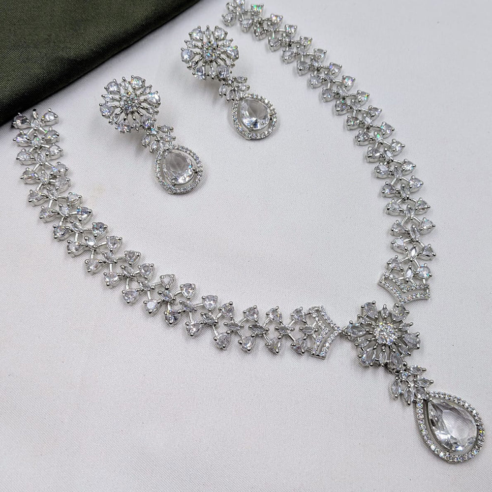 NAFJ Silver Plated American Daimonds For Modern Elegance Necklace Set