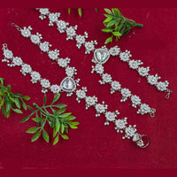 NAFJ Silver Plated Crystal Stone And Pearl Designer Hand Harness