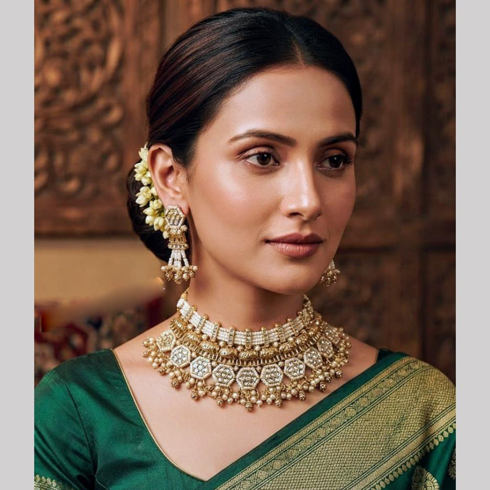 NAFJ Trendy Pota Stone And Pearl Choker Necklace Set